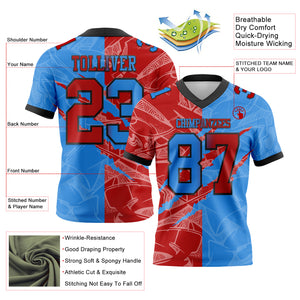 Custom Powder Blue Red-Navy Mesh Authentic Gradient Fashion Scratch Football Jersey
