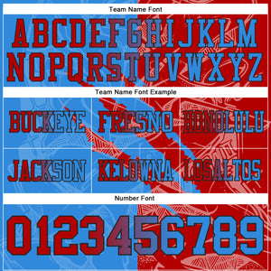 Custom Powder Blue Red-Navy Mesh Authentic Gradient Fashion Scratch Football Jersey