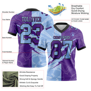 Custom Purple Light Blue-Black Mesh Authentic Gradient Fashion Scratch Football Jersey