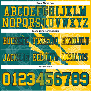 Custom Teal Yellow-Black Mesh Authentic Gradient Fashion Scratch Football Jersey