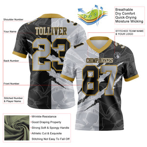 Custom Black Gray-Old Gold Mesh Authentic Gradient Fashion Scratch Football Jersey
