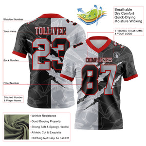 Custom Black Gray-Red Mesh Authentic Gradient Fashion Scratch Football Jersey