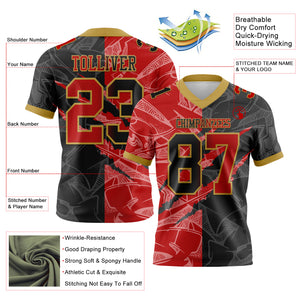 Custom Black Red-Old Gold Mesh Authentic Gradient Fashion Scratch Football Jersey