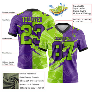 Custom Purple Neon Green-Black Mesh Authentic Gradient Fashion Scratch Football Jersey