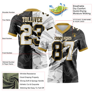 Custom Black White-Old Gold Mesh Authentic Gradient Fashion Scratch Football Jersey