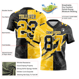 Custom Black Yellow-White Mesh Authentic Gradient Fashion Scratch Football Jersey