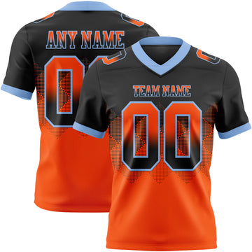 Custom Black Orange-Light Blue Mesh Authentic Gradient Square Shape Flag Football Jersey