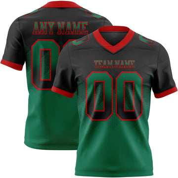 Custom Black Kelly Green-Red Mesh Authentic Gradient Square Shape Flag Football Jersey