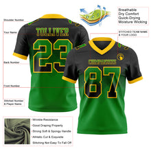 Load image into Gallery viewer, Custom Black Grass Green-Yellow Mesh Authentic Gradient Square Shape Flag Football Jersey
