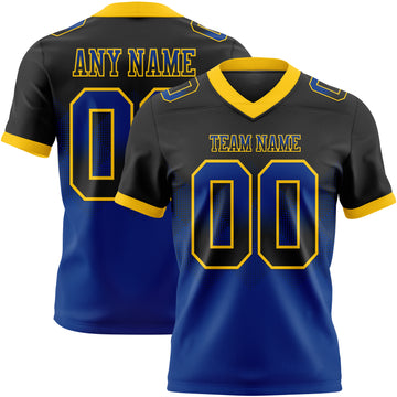 Custom Black Royal-Yellow Mesh Authentic Gradient Square Shape Flag Football Jersey