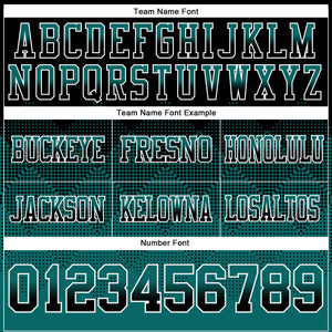 Custom Black Teal-White Mesh Authentic Gradient Square Shape Flag Football Jersey