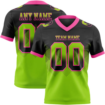 Custom Black Neon Green-Pink Mesh Authentic Gradient Square Shape Flag Football Jersey