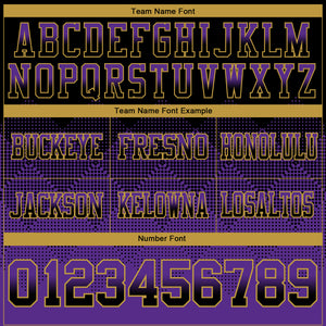 Custom Black Purple-Old Gold Mesh Authentic Gradient Square Shape Flag Football Jersey