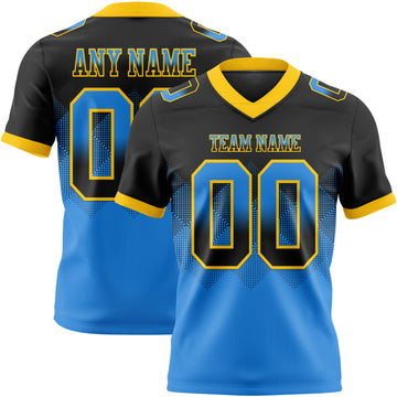Custom Black Powder Blue-Yellow Mesh Authentic Gradient Square Shape Flag Football Jersey