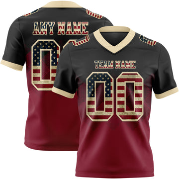 Custom Black Vintage USA Flag Crimson-Cream Mesh Authentic Gradient Square Shape Flag Football Jersey