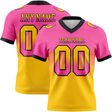 Load image into Gallery viewer, Custom Pink Yellow-Black Mesh Authentic Gradient Square Shape Flag Football Jersey

