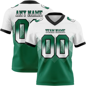 Custom White Kelly Green-Black Mesh Authentic Gradient Square Shape Flag Football Jersey