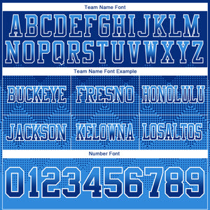 Custom Royal Powder Blue-White Mesh Authentic Gradient Square Shape Flag Football Jersey