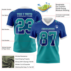 Custom Royal Teal-White Mesh Authentic Gradient Square Shape Flag Football Jersey