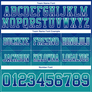 Custom Royal Teal-White Mesh Authentic Gradient Square Shape Flag Football Jersey