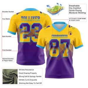 Custom Yellow Purple-Sky Blue Mesh Authentic Gradient Square Shape Flag Football Jersey