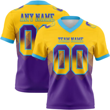 Custom Yellow Purple-Sky Blue Mesh Authentic Gradient Square Shape Flag Football Jersey