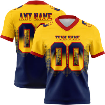Custom Yellow Navy-Red Mesh Authentic Gradient Square Shape Flag Football Jersey