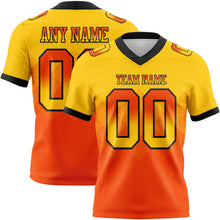 Load image into Gallery viewer, Custom Yellow Orange-Black Mesh Authentic Gradient Square Shape Flag Football Jersey
