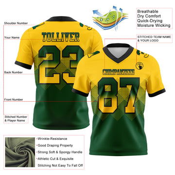 Custom Yellow Green-Black Mesh Authentic Gradient Square Shape Flag Football Jersey