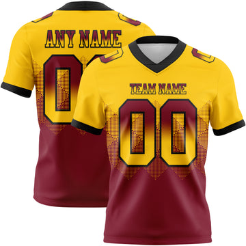Custom Yellow Crimson-Black Mesh Authentic Gradient Square Shape Flag Football Jersey