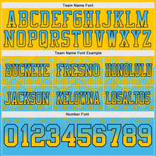 Load image into Gallery viewer, Custom Yellow Sky Blue-Black Mesh Authentic Gradient Square Shape Flag Football Jersey
