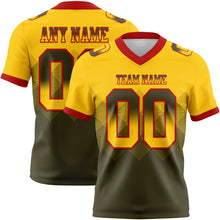 Load image into Gallery viewer, Custom Yellow Olive-Red Mesh Authentic Gradient Square Shape Flag Football Jersey

