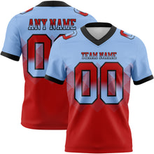 Load image into Gallery viewer, Custom Light Blue Red-Black Mesh Authentic Gradient Square Shape Flag Football Jersey
