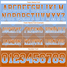 Load image into Gallery viewer, Custom Light Blue Texas Orange-White Mesh Authentic Gradient Square Shape Flag Football Jersey
