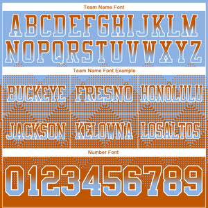 Custom Light Blue Texas Orange-White Mesh Authentic Gradient Square Shape Flag Football Jersey