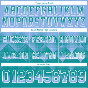 Custom Light Blue Teal-White Mesh Authentic Gradient Square Shape Flag Football Jersey
