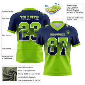 Custom Navy Neon Green-White Mesh Authentic Gradient Square Shape Flag Football Jersey
