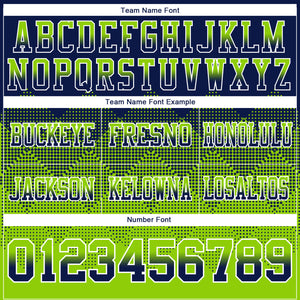 Custom Navy Neon Green-White Mesh Authentic Gradient Square Shape Flag Football Jersey