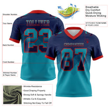 Load image into Gallery viewer, Custom Navy Teal-Red Mesh Authentic Gradient Square Shape Flag Football Jersey
