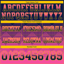 Load image into Gallery viewer, Custom Navy Pink-Yellow Mesh Authentic Gradient Square Shape Flag Football Jersey
