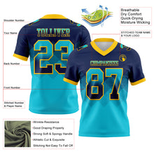 Load image into Gallery viewer, Custom Navy Lakes Blue-Yellow Mesh Authentic Gradient Square Shape Flag Football Jersey
