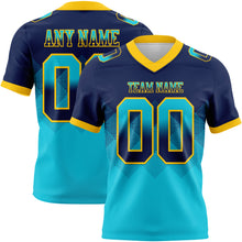 Load image into Gallery viewer, Custom Navy Lakes Blue-Yellow Mesh Authentic Gradient Square Shape Flag Football Jersey
