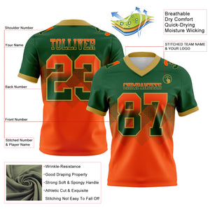 Custom Green Orange-Old Gold Mesh Authentic Gradient Square Shape Flag Football Jersey