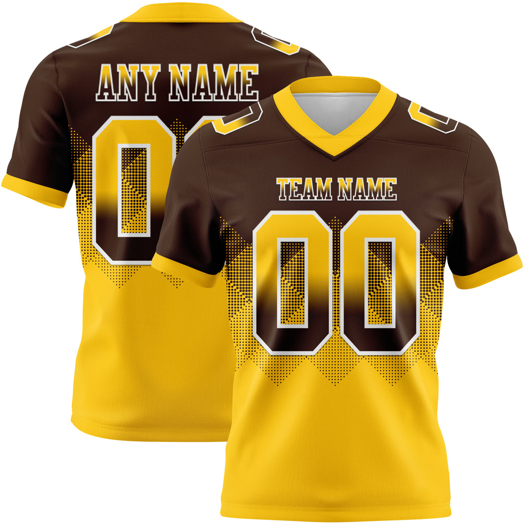 Custom Brown Yellow-White Mesh Authentic Gradient Square Shape Flag Football Jersey