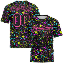 Load image into Gallery viewer, Custom Graffiti Pattern Black-Pink 3D Neon Splatter Performance T-Shirt
