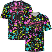 Load image into Gallery viewer, Custom Graffiti Pattern Black-Pink 3D Neon Splatter Performance T-Shirt

