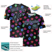 Load image into Gallery viewer, Custom Graffiti Pattern Black-Light Blue 3D Dots And Kiss Lips Performance T-Shirt
