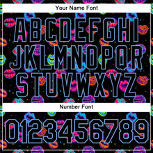 Load image into Gallery viewer, Custom Graffiti Pattern Black-Light Blue 3D Dots And Kiss Lips Performance T-Shirt
