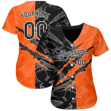 Load image into Gallery viewer, Custom Graffiti Pattern Black-Orange 3D Scratch Authentic Baseball Jersey
