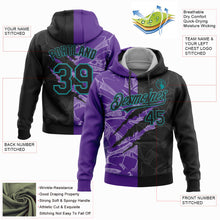 Load image into Gallery viewer, Custom Stitched Graffiti Pattern Black Purple-Teal 3D Scratch Sports Pullover Sweatshirt Hoodie
